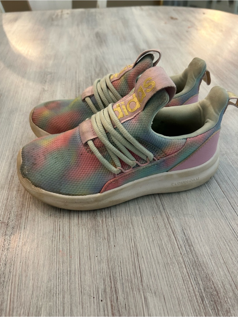 Adidas Girls Sneakers Size 2 Cloudfoam Rainbow Tie Dye Slip-On Shoes